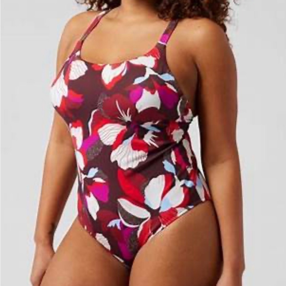 Athleta Hermosa one piece swimsuit Ladies large Hero bloom decadent chocolate